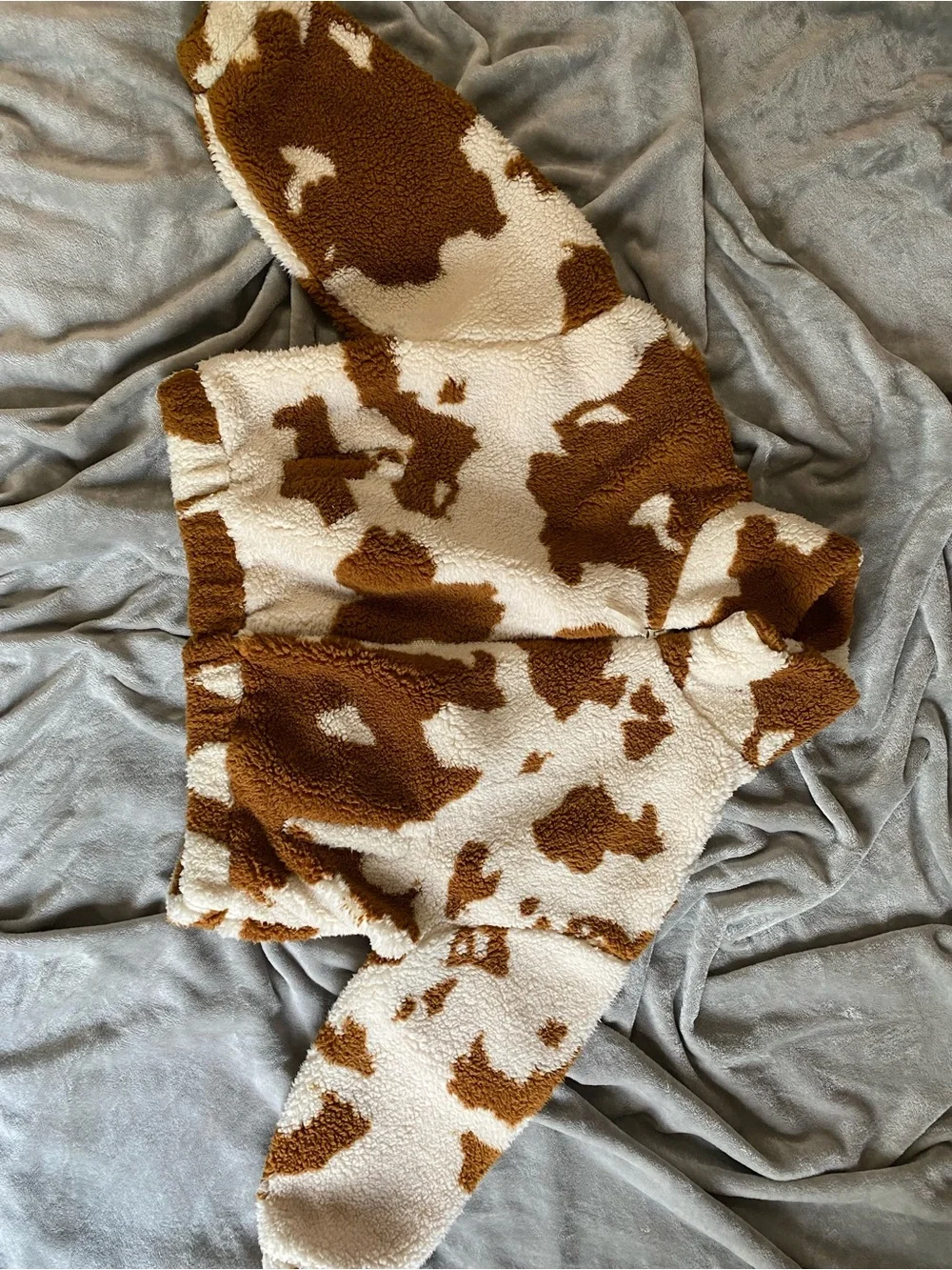 Urban Outfitters Cream & Brown Cow-Print Teddy Jacket - Small